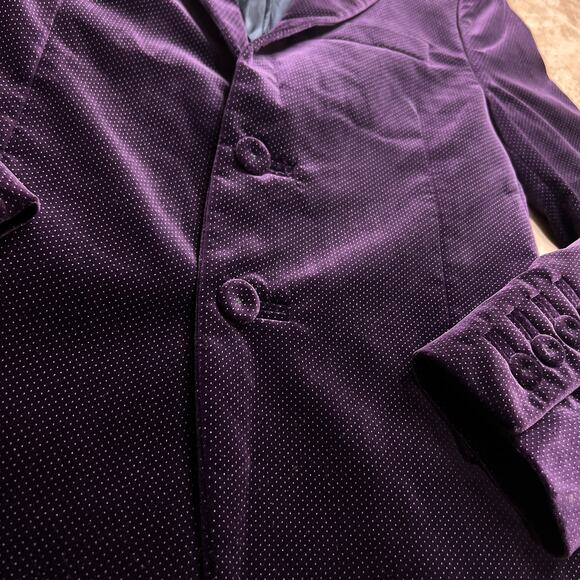 Byblos Velvet Suit Jacket Italian Made Purple Speckled Long Sleeve Formal Party - Picture 6 of 9